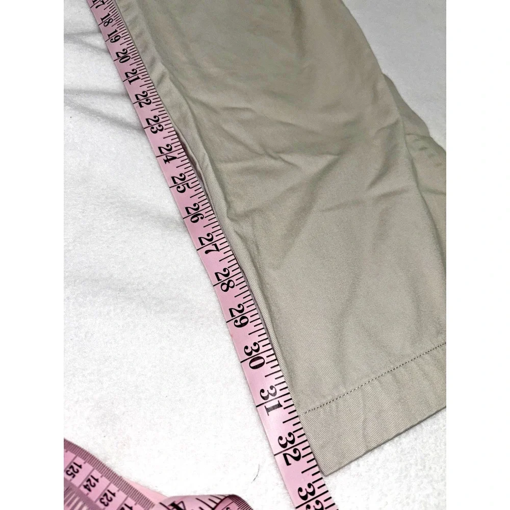 33X33 Tommy Hilfiger Tan Khaki Chino Pants Mens Flat Front Logo Flag Cotton EUC